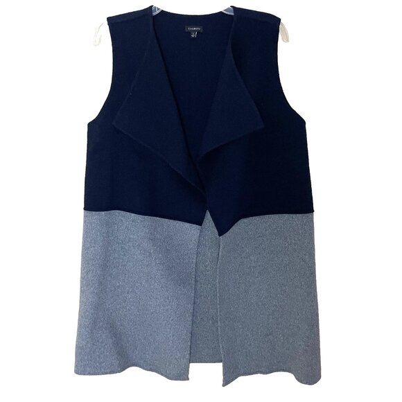 Talbots Vest Small Two-tone Navy Gray Wool Blend Flyaway Open Front Old Money - Picture 2 of 7